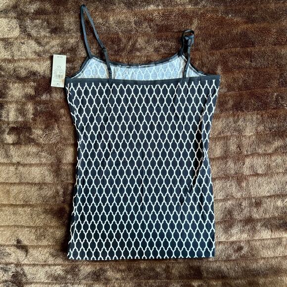 Ann Taylor XS BRAND NEW White Print on Black Stretch Cotton Camisole Top - Picture 4 of 5